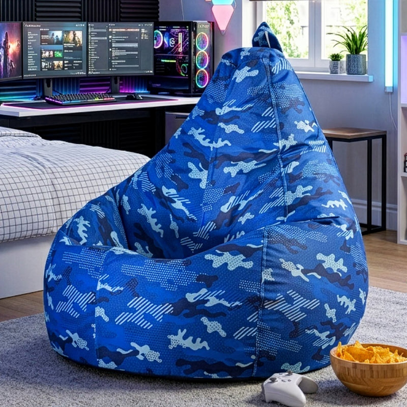 Gaming Water-Resistant High Back Bean Bag - Blue Camo