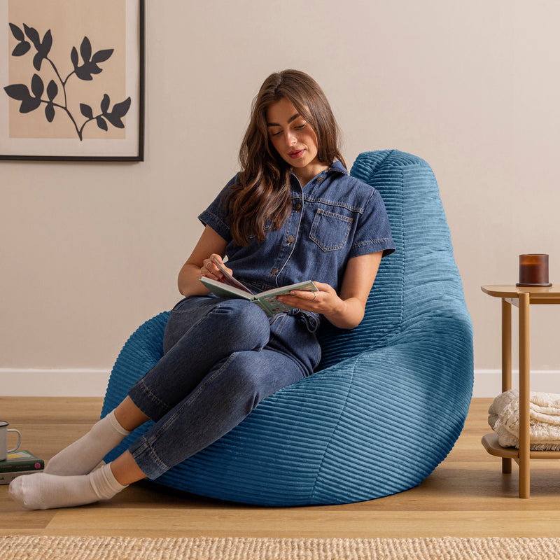 Dalton XL Cord Recliner Bean Bag - Denim Blue