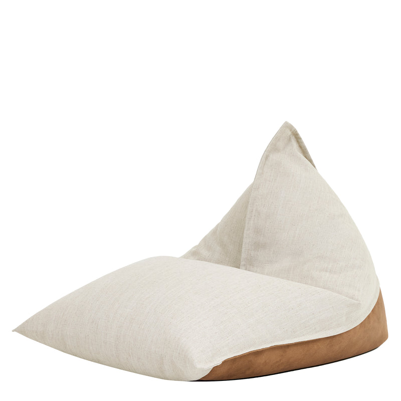 Rocco Linen and Faux Leather Lounger Bean Bag - Natural/Tan