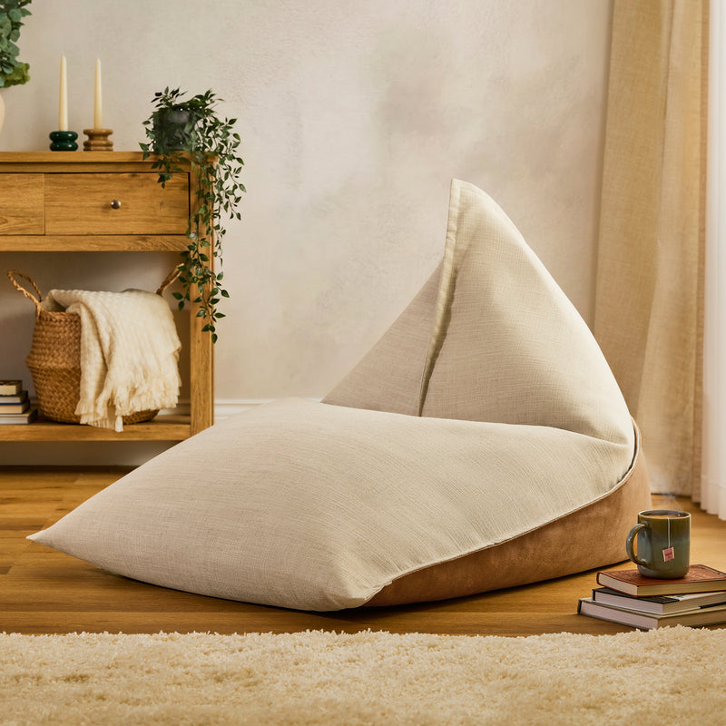 Rocco Linen and Faux Leather Lounger Bean Bag - Natural/Tan
