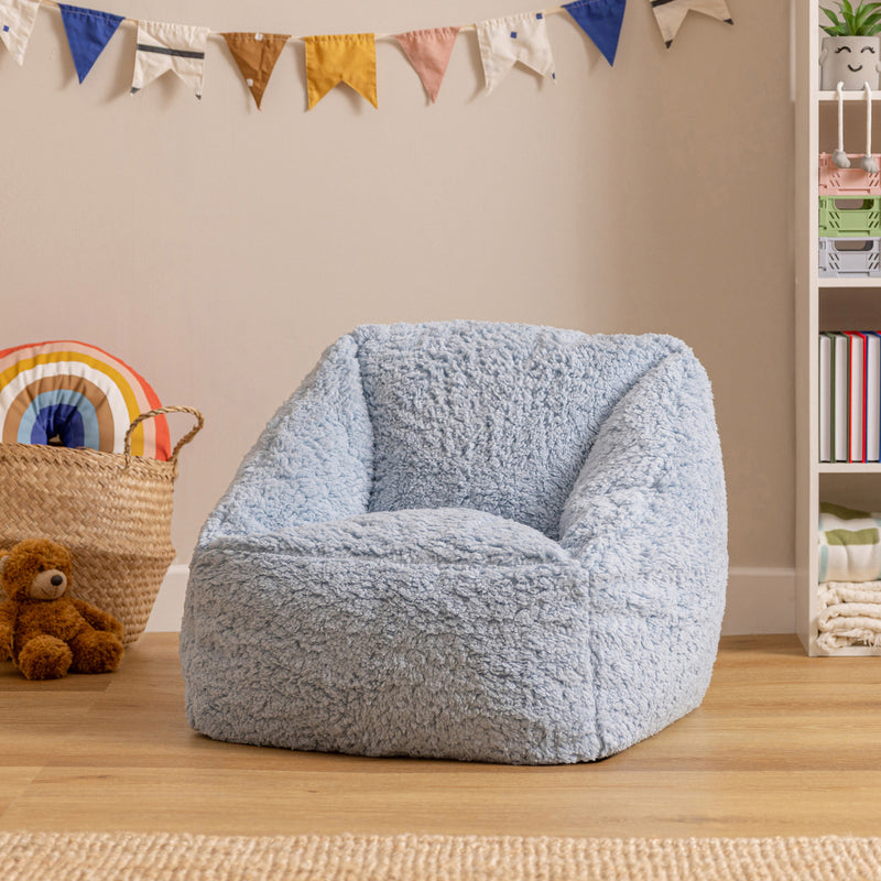 Kids Natalia Teddy Fleece Armchair Bean Bag - Light Blue