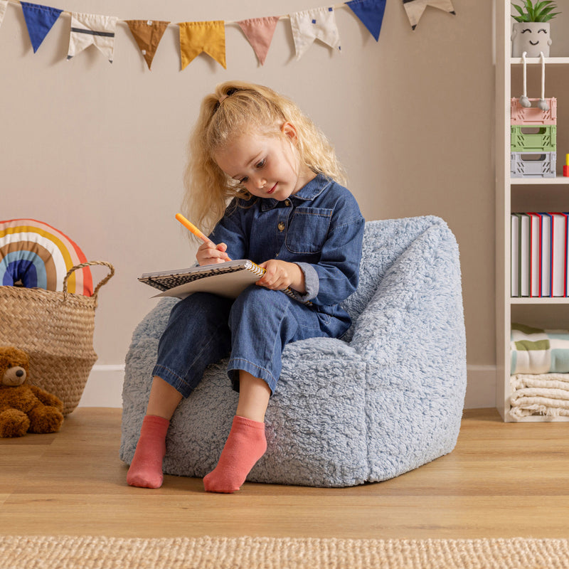 Kids Natalia Teddy Fleece Armchair Bean Bag - Light Blue
