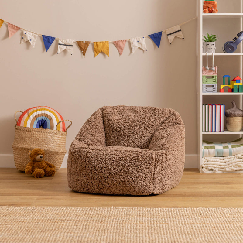 Kids Natalia Teddy Fleece Armchair Bean Bag - Teddy Brown