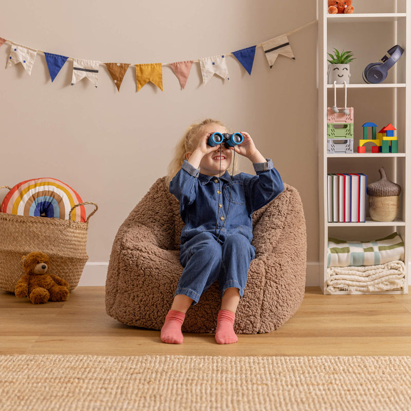 Kids Natalia Teddy Fleece Armchair Bean Bag - Teddy Brown
