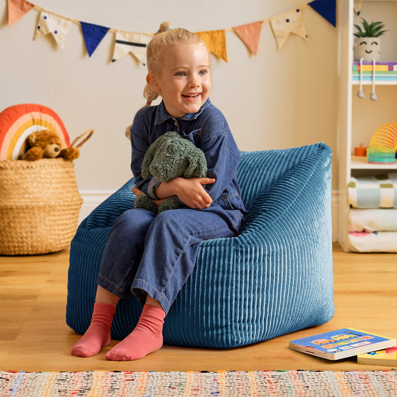 Kids Natalia Cord Armchair Bean Bag - Denim Blue