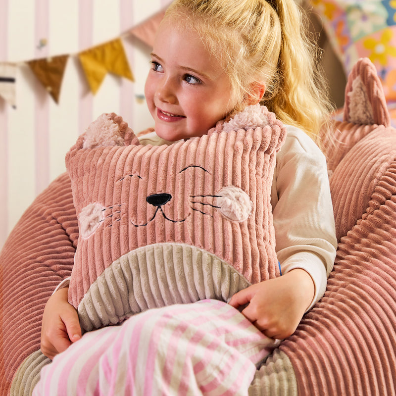 Kids Cleo Cat Cord Bean Bag Chair and Cushion - Dawn Pink