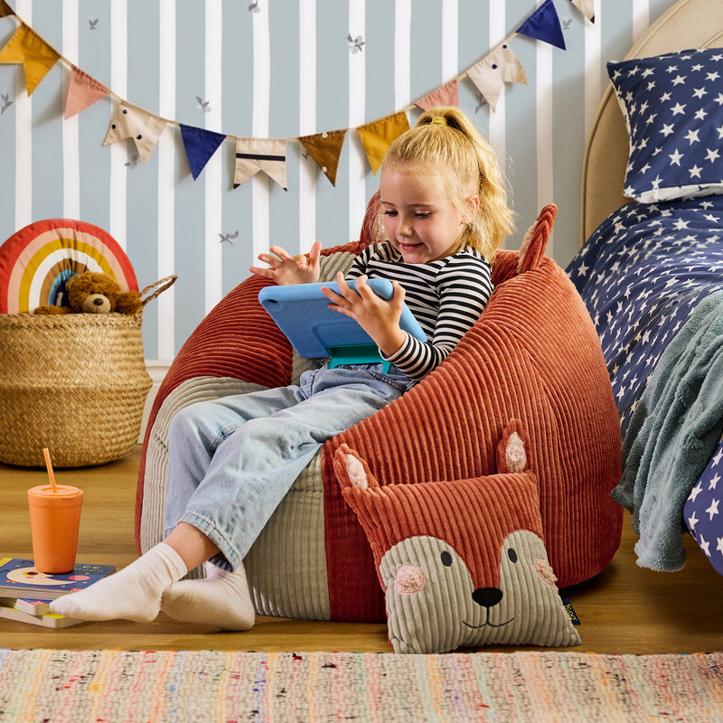Kids Freddie Fox Cord Bean Bag Chair and Cushion - Terracotta