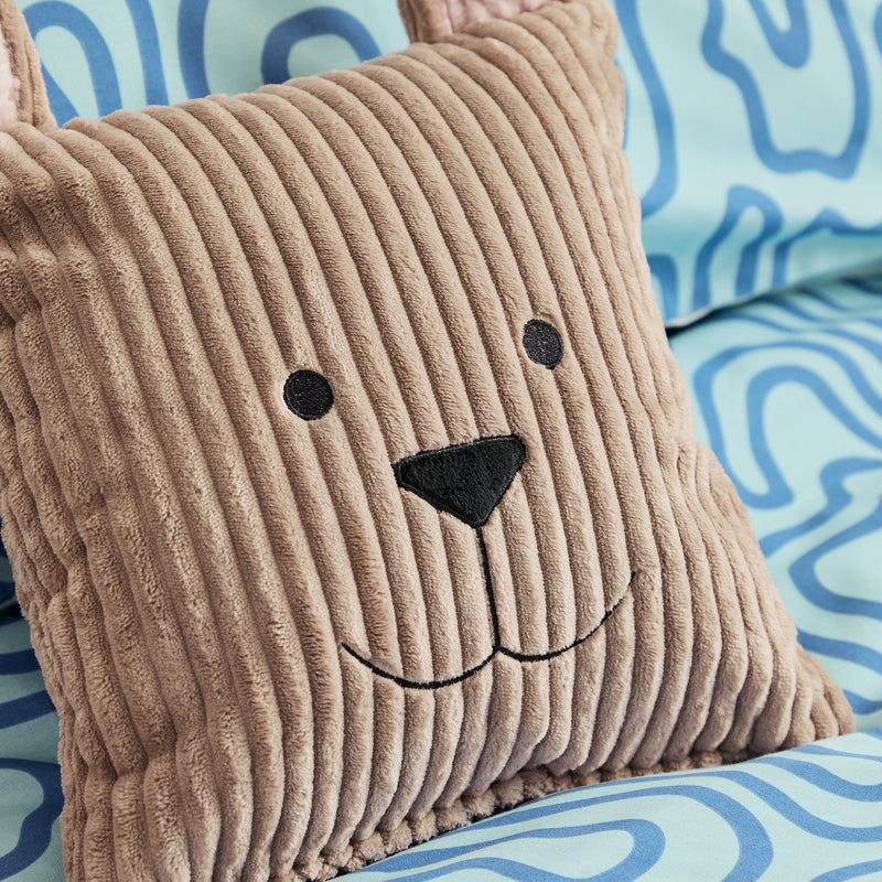 Kids Bertie Bear Cord Cushion - Mocha