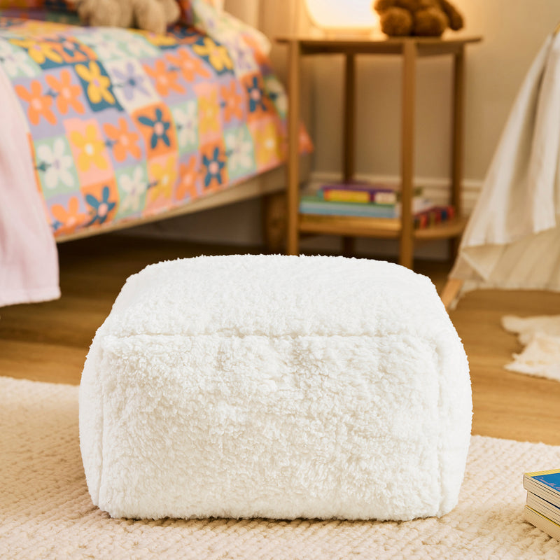 Mini Amara Teddy Fleece Square Footstool - Natural
