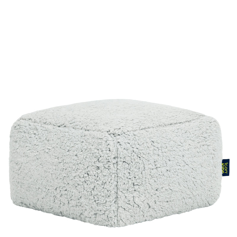 Mini Amara Teddy Fleece Square Footstool - Grey