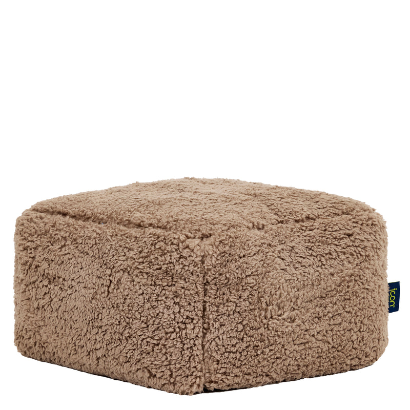 Mini Amara Teddy Fleece Square Footstool - Mocha Brown