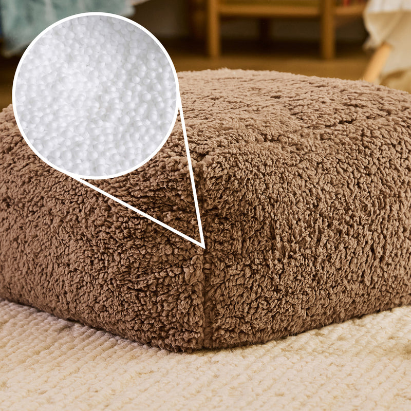Mini Amara Teddy Fleece Square Footstool - Mocha Brown