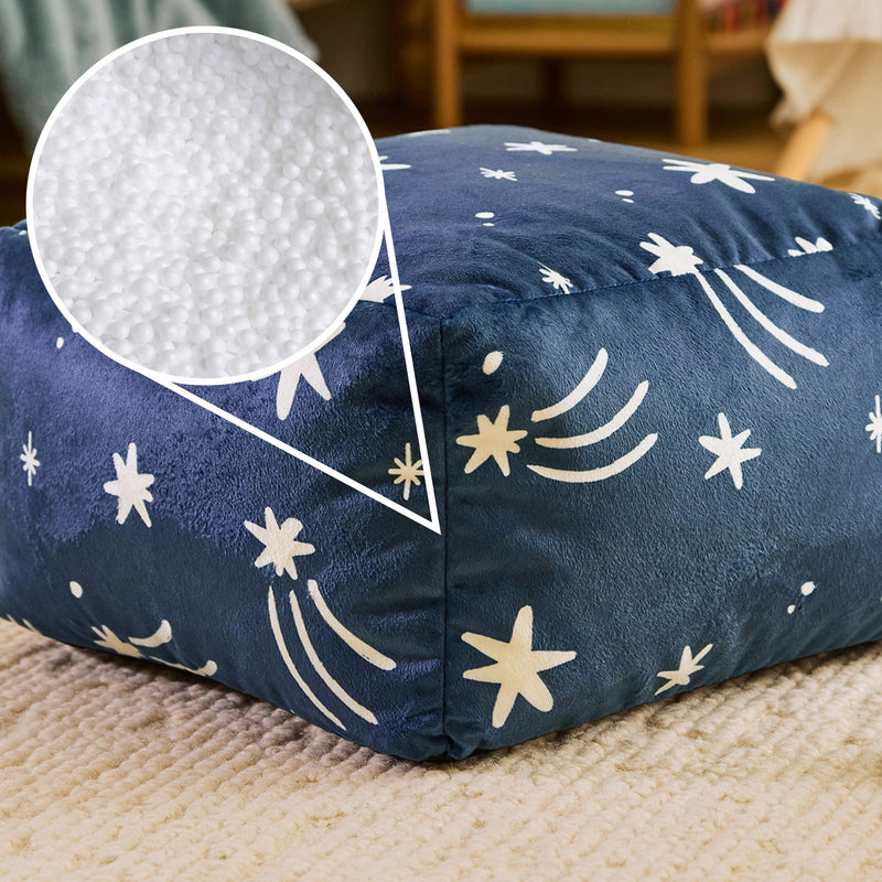 Mini Amara Star Brushed Velvet Square Footstool - Ink Blue