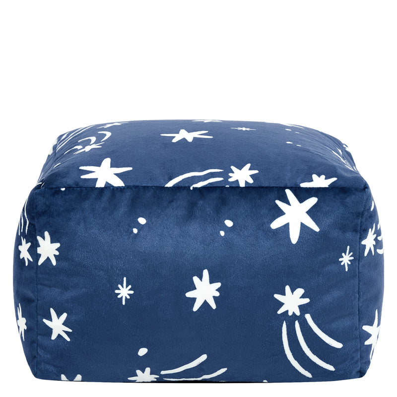 Mini Amara Star Brushed Velvet Square Footstool - Ink Blue
