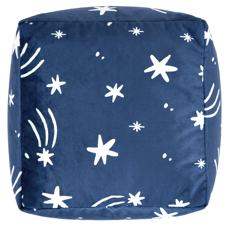 Mini Amara Star Brushed Velvet Square Footstool - Ink Blue