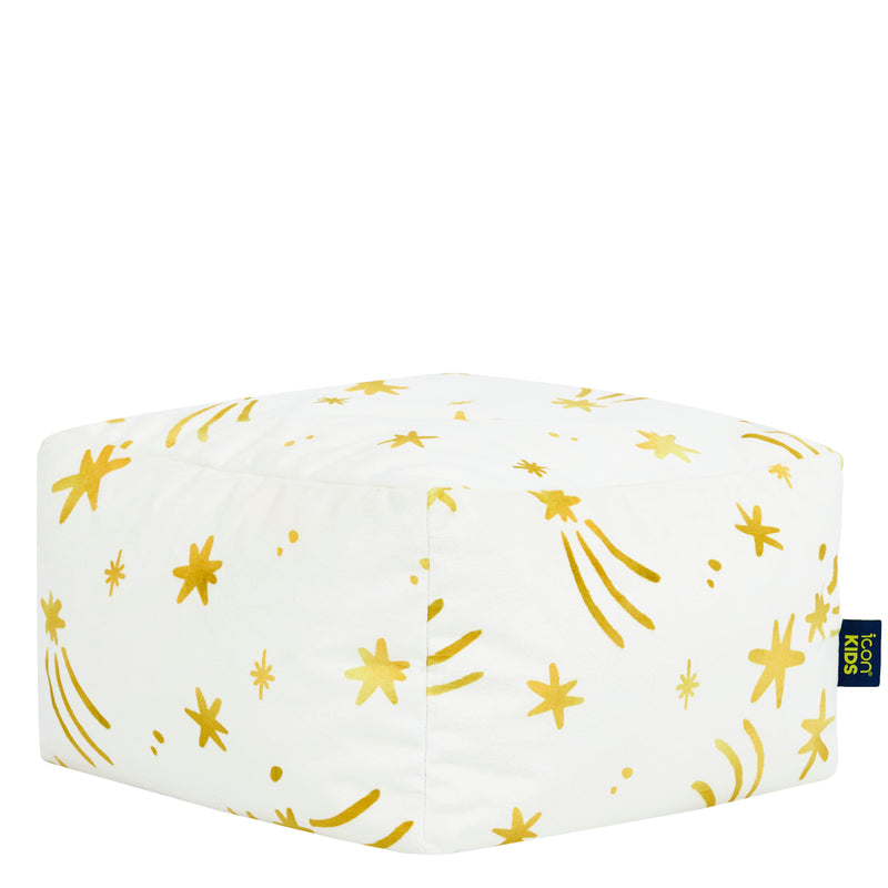 Mini Amara Star Brushed Velvet Square Footstool - Cream
