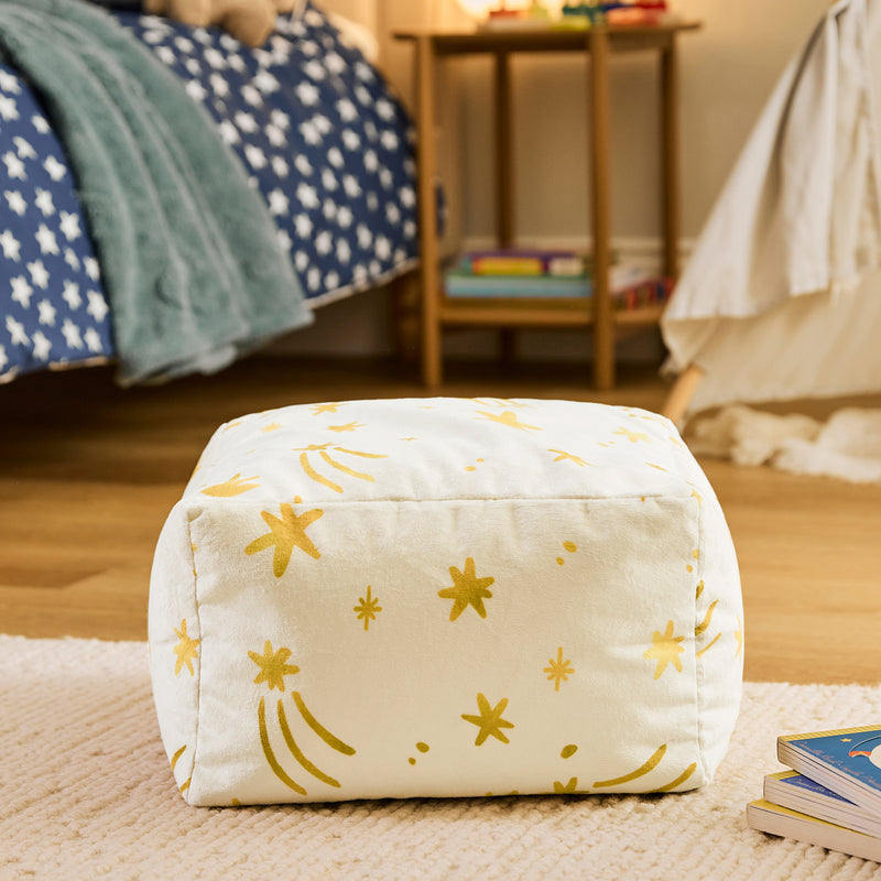 Mini Amara Star Brushed Velvet Square Footstool - Cream