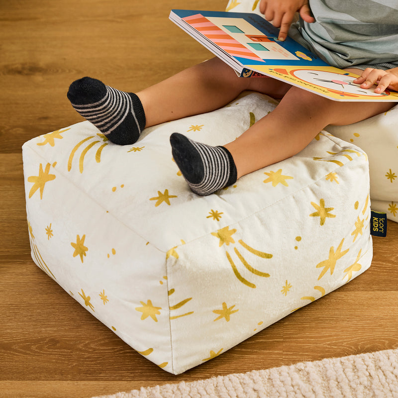 Mini Amara Star Brushed Velvet Square Footstool - Cream