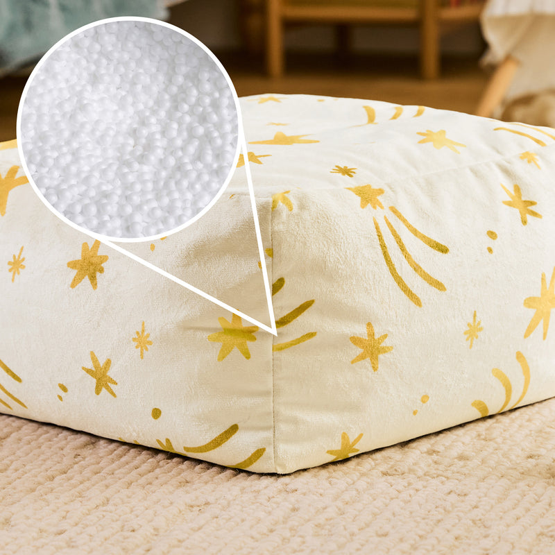 Mini Amara Star Brushed Velvet Square Footstool - Cream