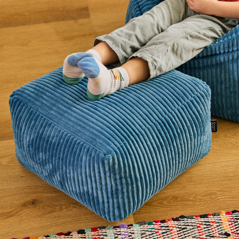 Mini Amara Cord Square Footstool - Denim Blue