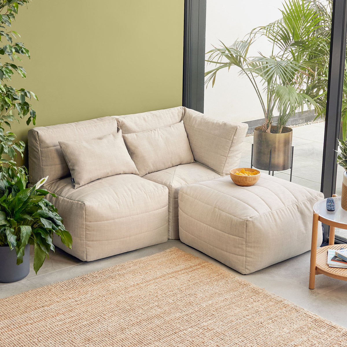 Noa Modular Outdoor Woven Bean Bag Sofa - Natural
