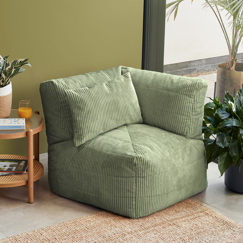 Noa Modular Bean Bag Corner Chair - Jumbo Cord - Sage Green