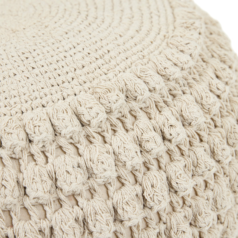 Riva Bobble Crochet Round Pouffe Footstool - Natural