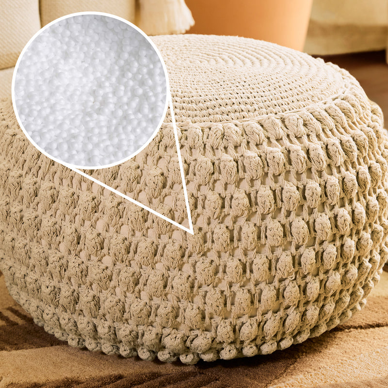 Riva Bobble Crochet Round Pouffe Footstool - Natural