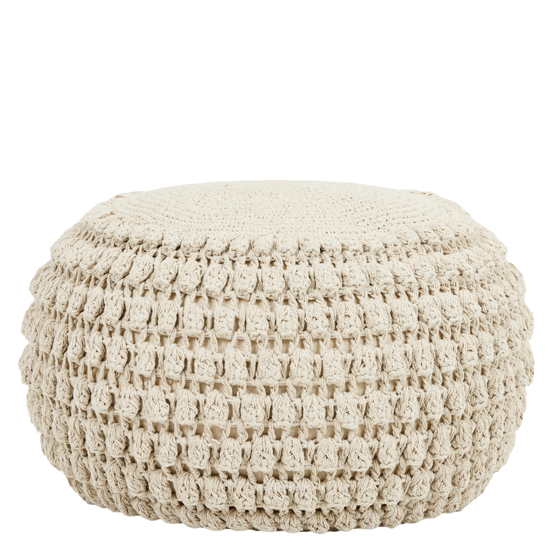 Riva Bobble Crochet Round Pouffe Footstool - Natural