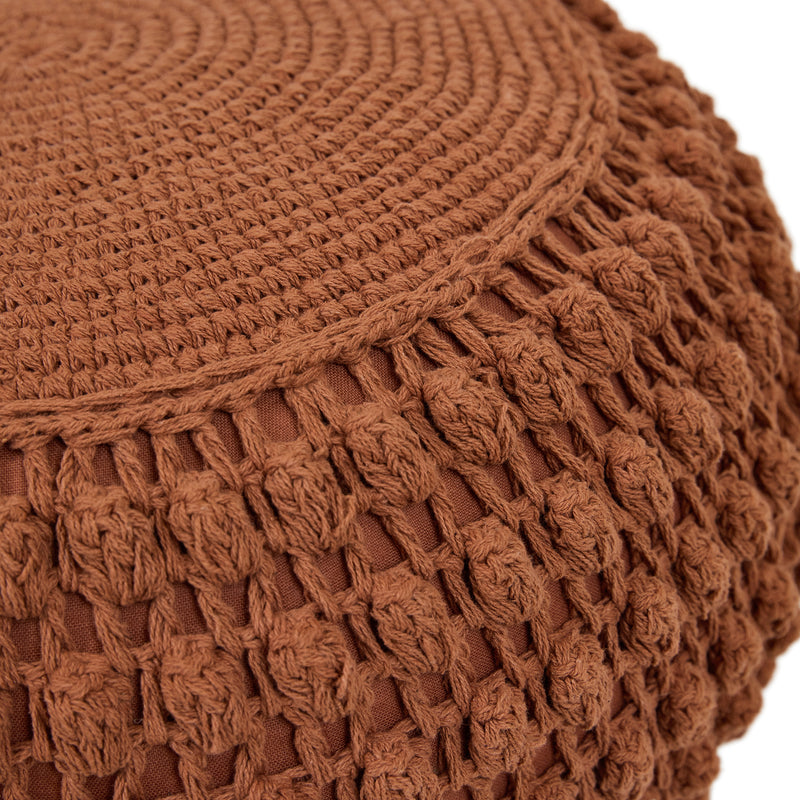 Riva Bobble Crochet Round Pouffe Footstool - Terracotta