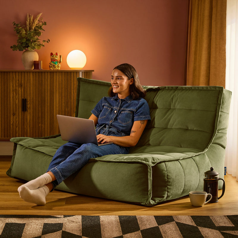 Kota Velvet Sofa Bean Bag - Olive Green