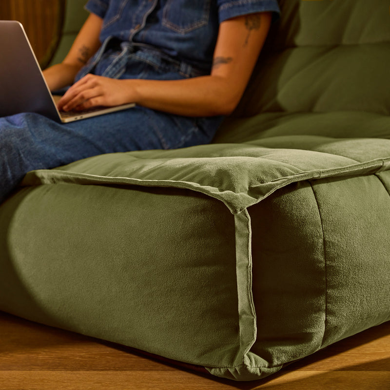 Kota Velvet Sofa Bean Bag - Olive Green