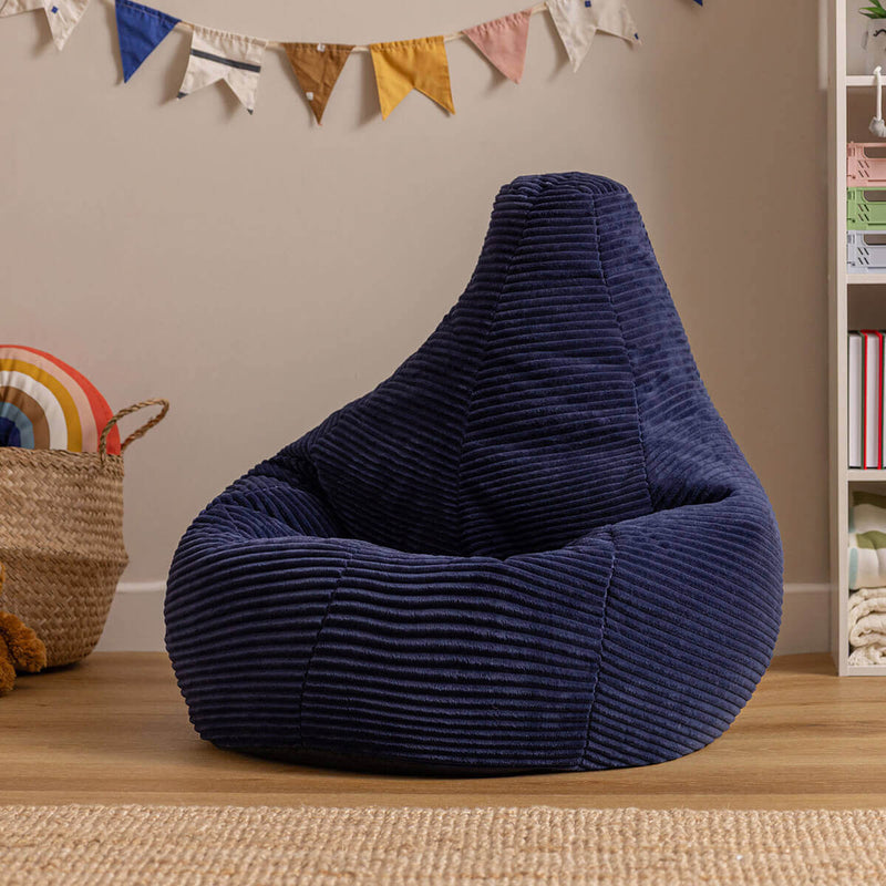 Kids Dalton Cord High Back Bean Bag - Navy Blue