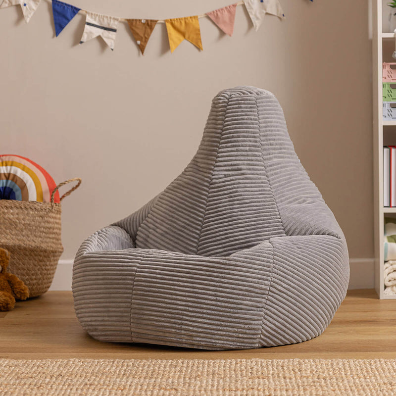 Kids Dalton Cord High Back Bean Bag - Grey