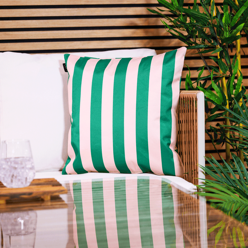 Checkerboard & Stripe Indoor-Outdoor Cushion - Green
