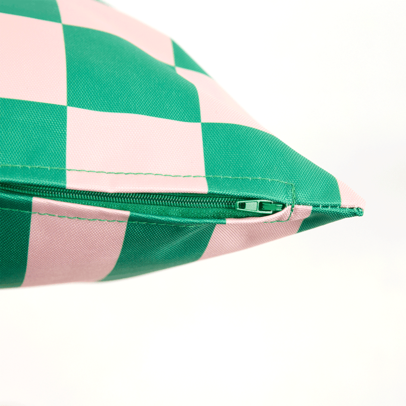 Checkerboard & Stripe Indoor-Outdoor Cushion - Green