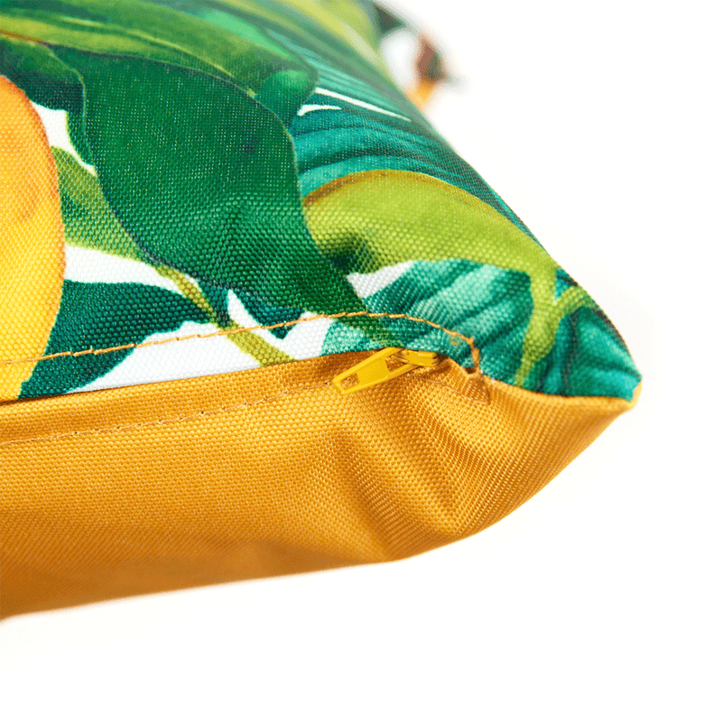 Lemon Leaf Print Indoor-Outdoor Cushion - Multicolour