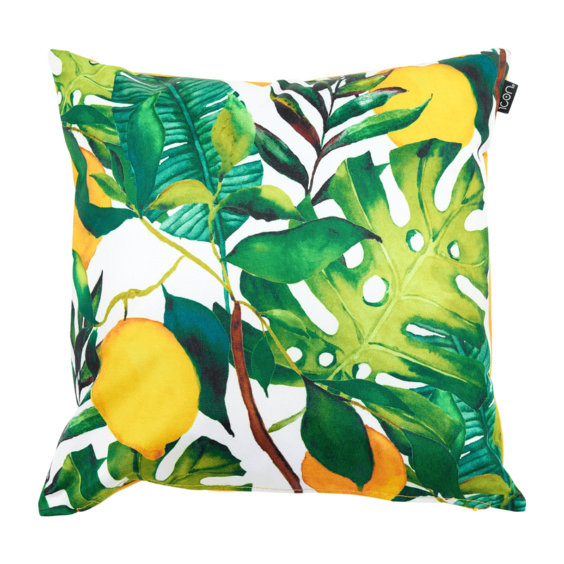 Lemon Leaf Print Indoor-Outdoor Cushion - Multicolour