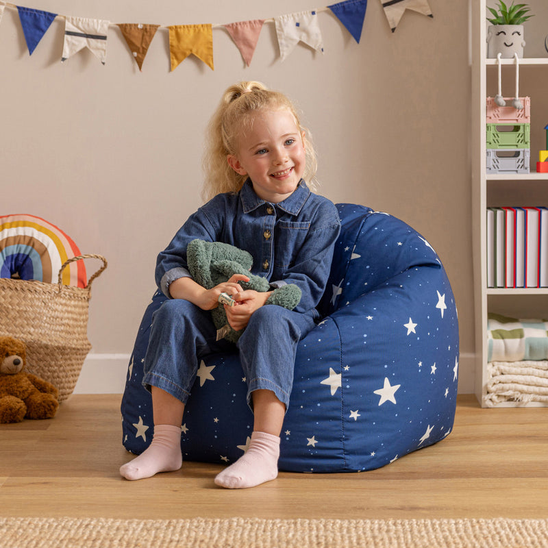 Kids Starry Skies Print Classic Bean Bag - Navy Blue