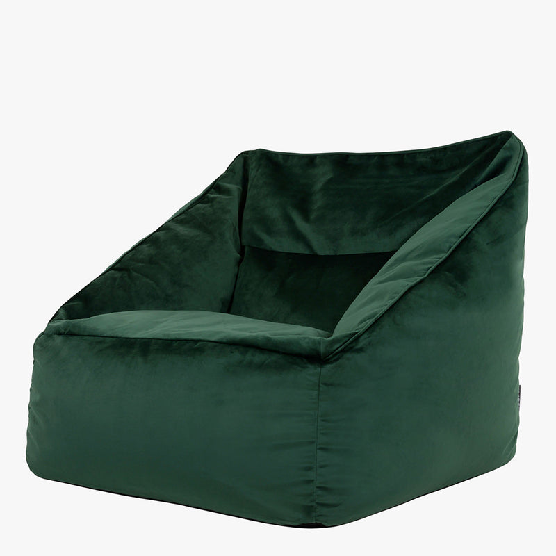 Natalia Velvet Armchair Bean Bag - Forest Green