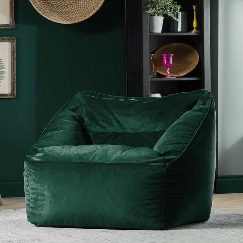 Natalia Velvet Armchair Bean Bag - Forest Green