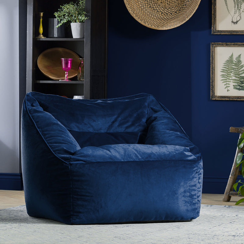 Natalia Velvet Armchair Bean Bag - Navy Blue