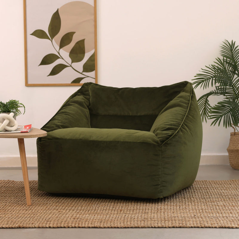 Natalia Velvet Armchair Bean Bag - Olive