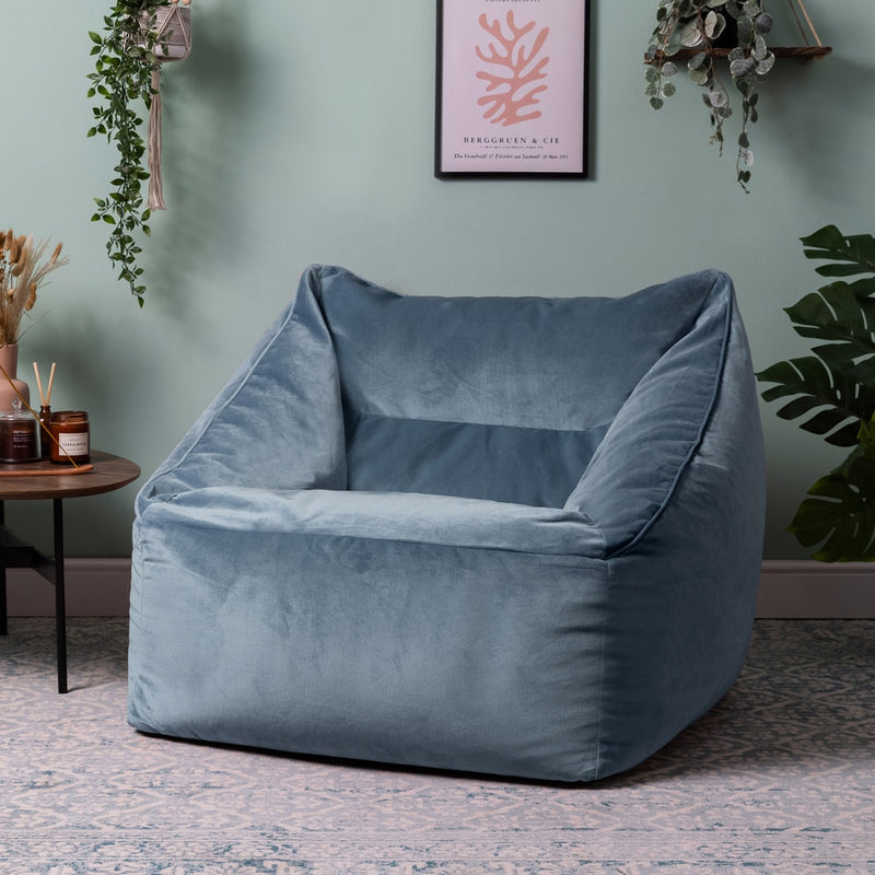 Natalia Velvet Armchair Bean Bag - Light Blue