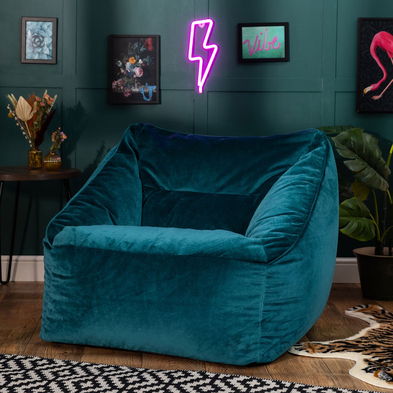 Natalia Velvet Armchair Bean Bag - Teal