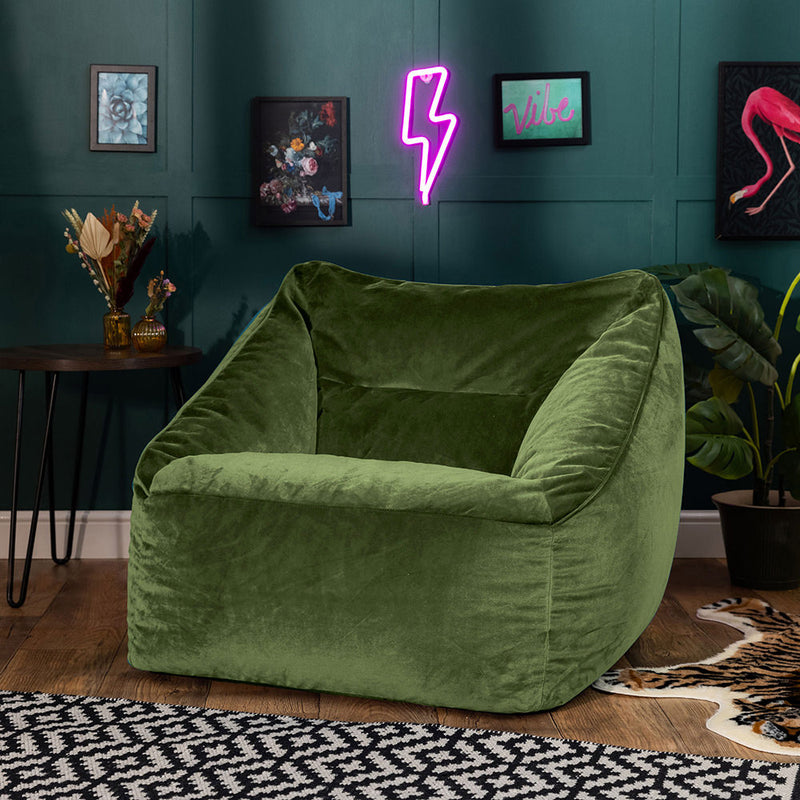 Natalia Velvet Armchair Bean Bag - Sage Green