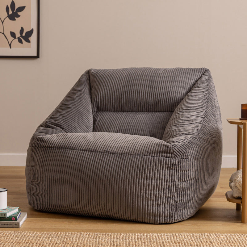 Natalia Cord Armchair Bean Bag - Charcoal Grey