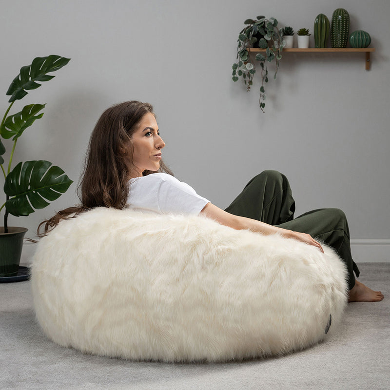Layla Spikey Faux Fur Bean Bag - Beige