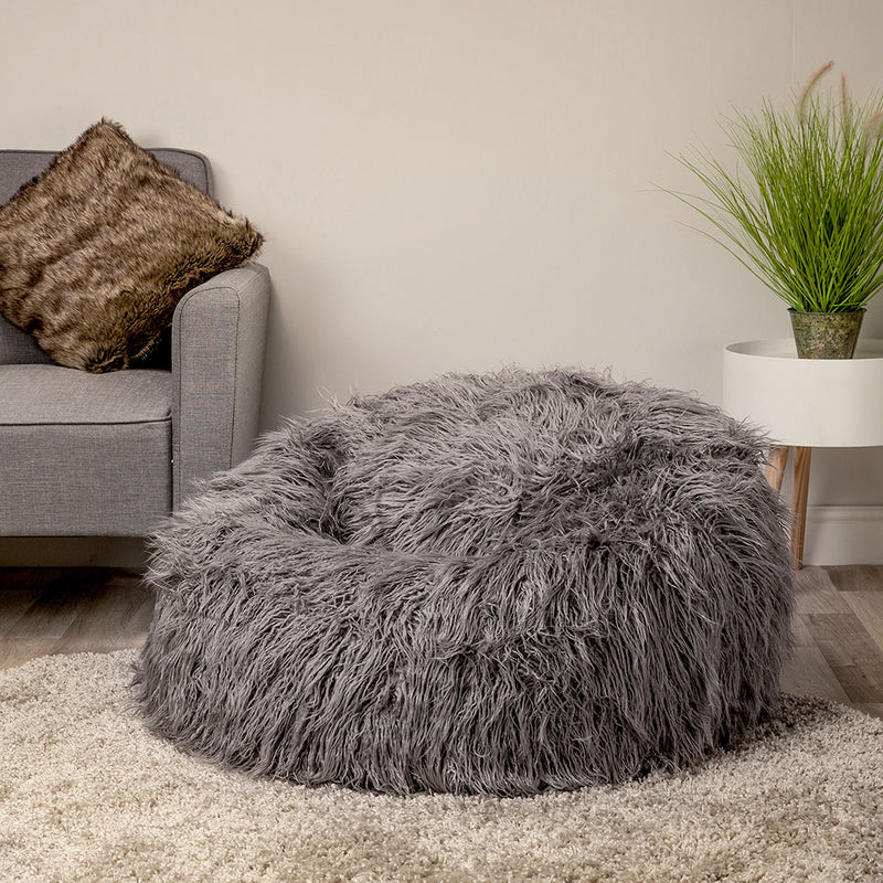 Kingston Mongolian Faux Fur Bean Bag - Charcoal Grey