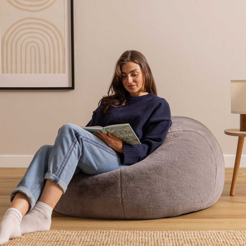 Kingston Faux Luxe Fur Classic Bean Bag - Grey